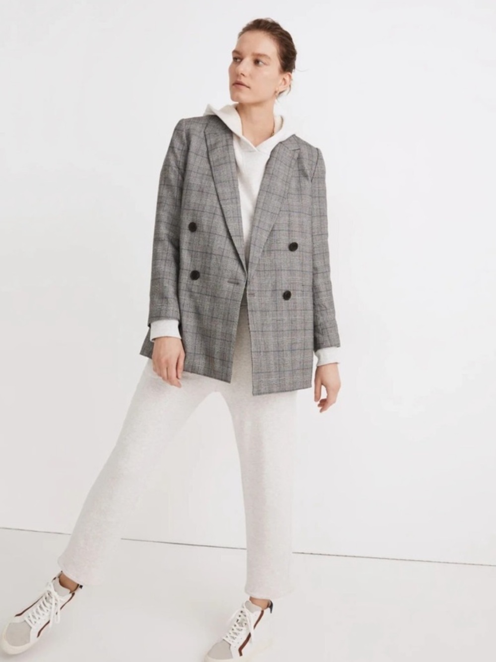 Madewell Caldwell Gray Glen Plaid Double-Breasted Blazer Size: Small